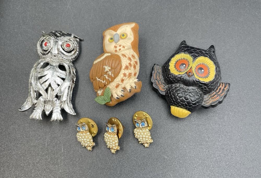 Owl Brooch Lot of 6 Unmarked